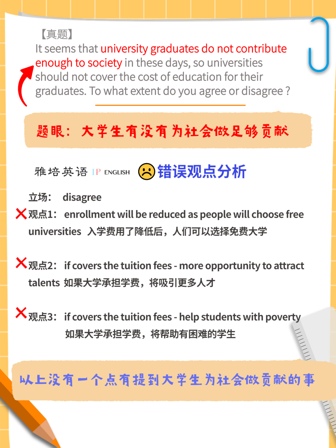 雅思写作真题讲解：《大学该不该承担学费》可能出现的论点操作